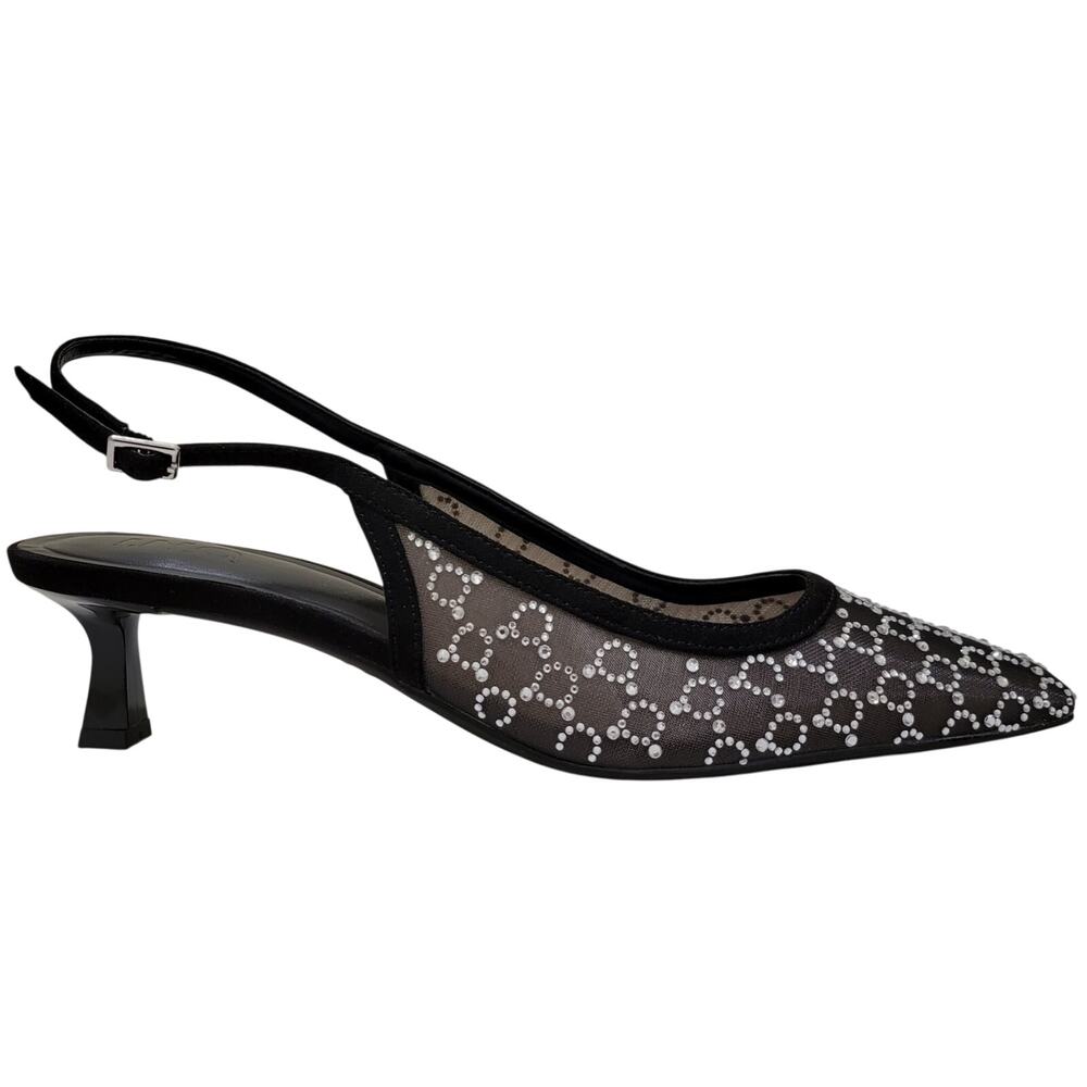 INC INTL Concepts Gemini Slingback Kitten Heels Size US 8.5M Black Bling Mesh - Picture 2 of 5